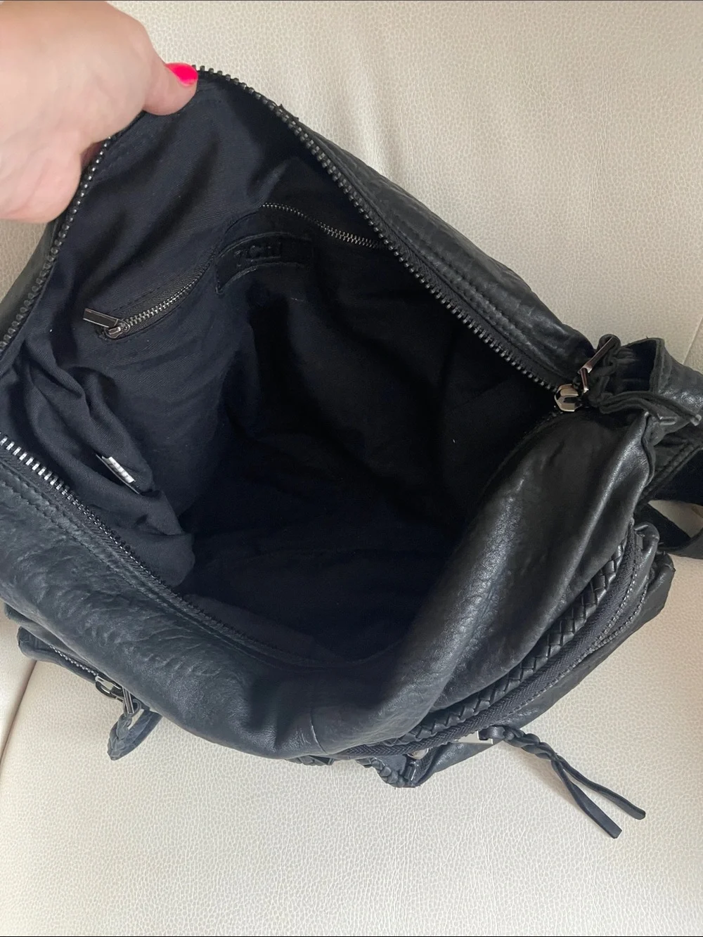 7chi Black Super Soft Leather Crossbody Sling Bag